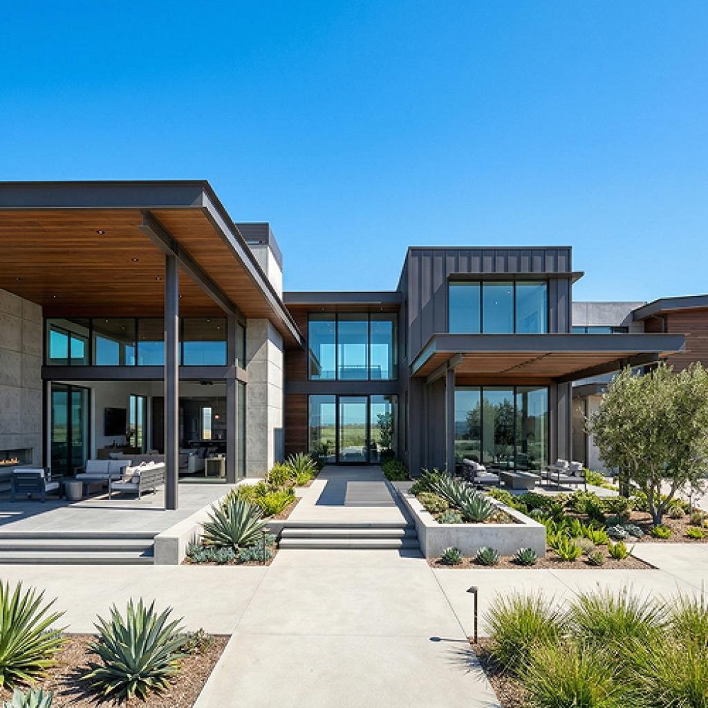 Exterior remodeling by IO Builders Group featuring modern architecture, clean lines, landscaped yard, and indoor-outdoor living design