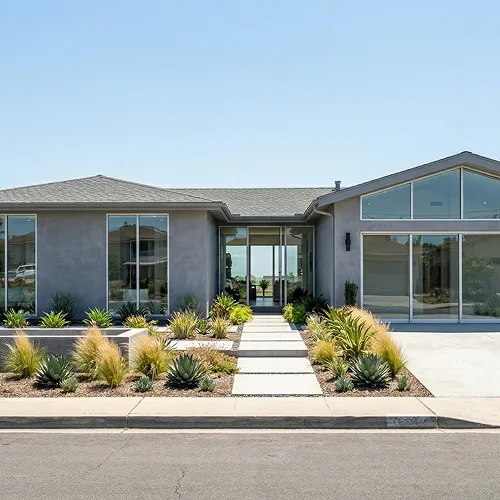 Exterior remodeling by IO Builders Group featuring modern architecture, clean lines, landscaped yard, and indoor-outdoor living design